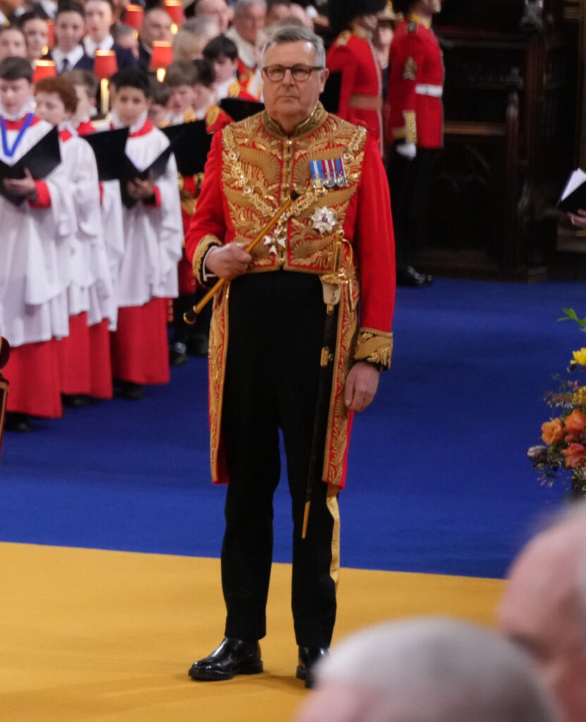 The Earl Marshal standing during the coronation of King Charles III in Westminster Abbey, London