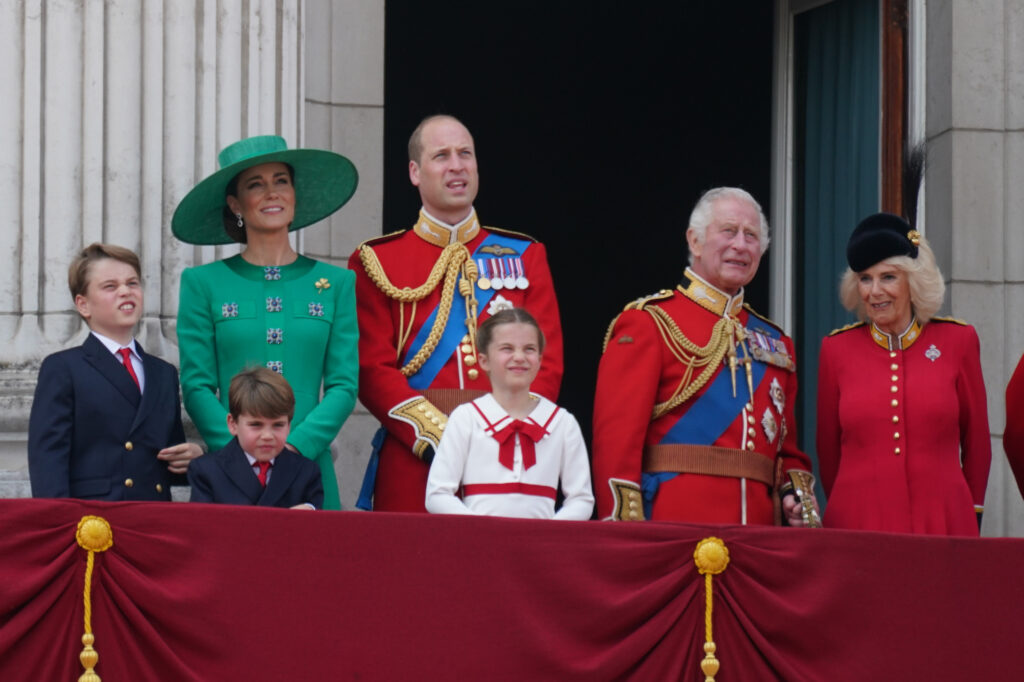 The King and Queen and members of the Royal Family on the balcony of Buckingham Palace following the Trooping the Colour ceremony